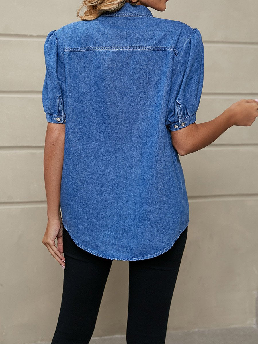 Women's Princess Sleeve Lapel Thin Denim Shirt