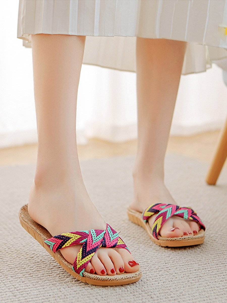 Handgemaakte antislip linnen pantoffels voor dames
