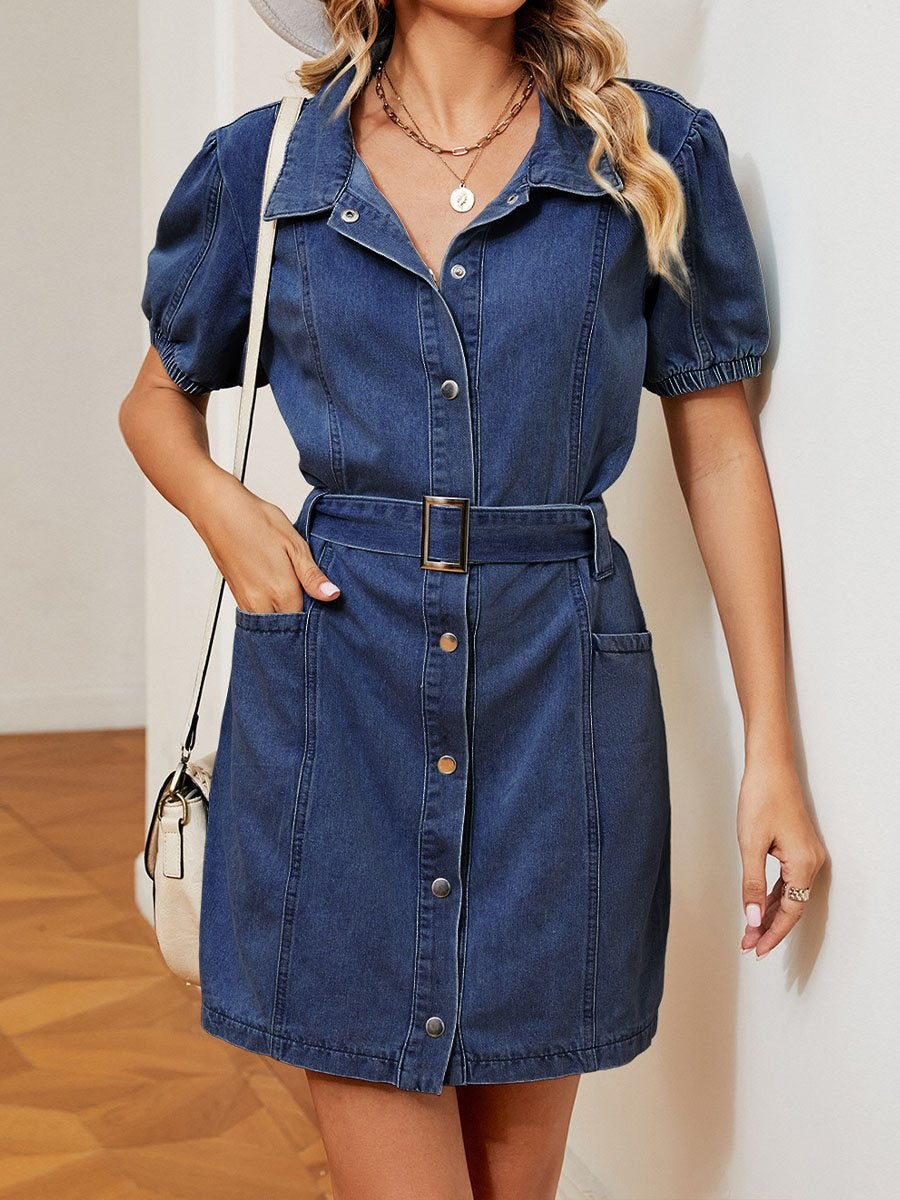 Women's Washed Belted Denim Dress