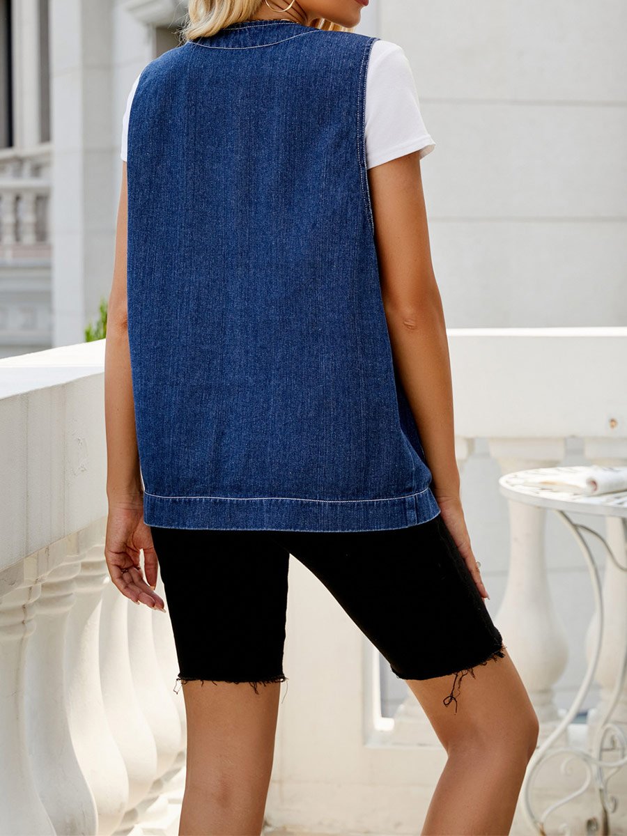 Women's Multi-Pocket Denim Vest