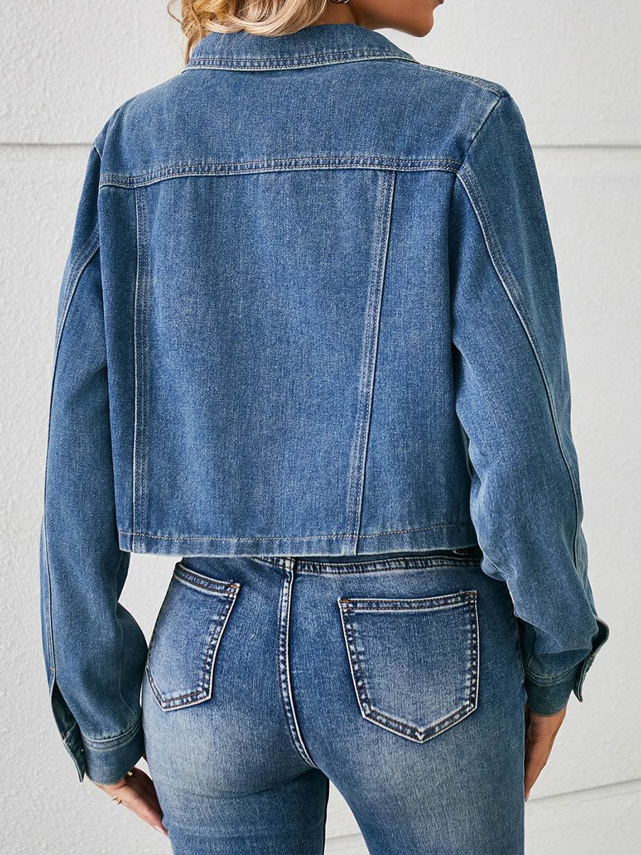 Women's Washed Denim Cropped Jacket Top
