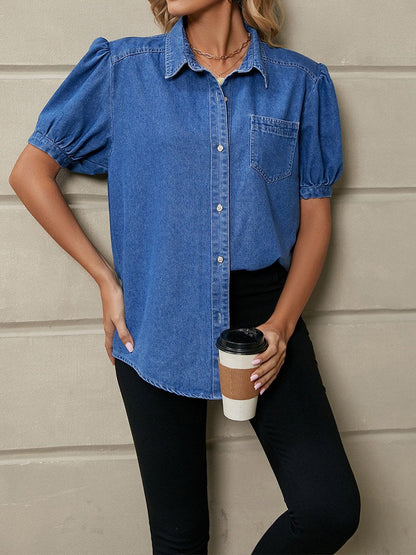 Women's Princess Sleeve Lapel Thin Denim Shirt