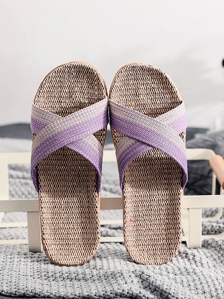 Women's Colorblock Linen Thick Sole Non-Slip Home Slippers