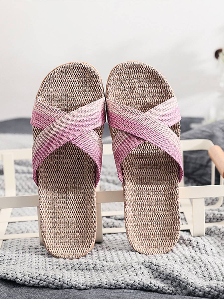 Women's Colorblock Linen Thick Sole Non-Slip Home Slippers