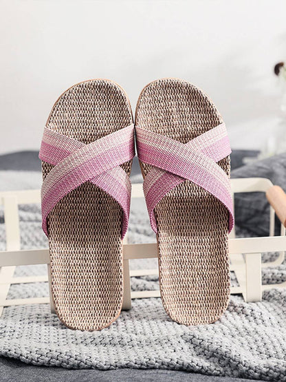 Women's Colorblock Linen Thick Sole Non-Slip Home Slippers
