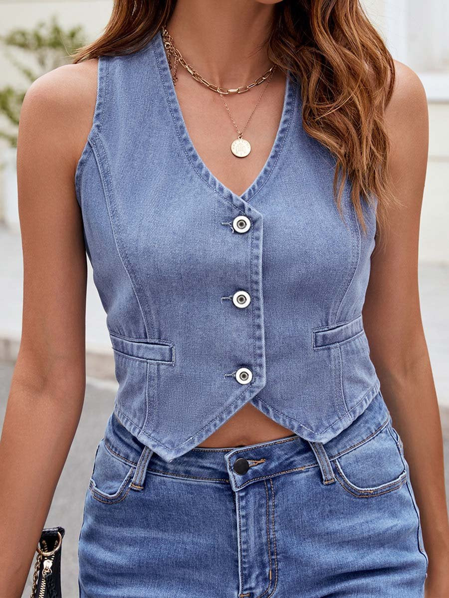 Women's Summer Washed Denim Short Vest Trendy