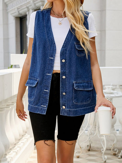 Women's Multi-Pocket Denim Vest