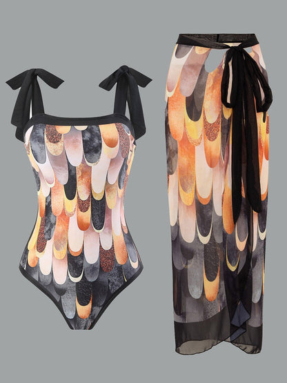 Women's Vintage One Piece Swimsuit Suit Chiffon Cover Up