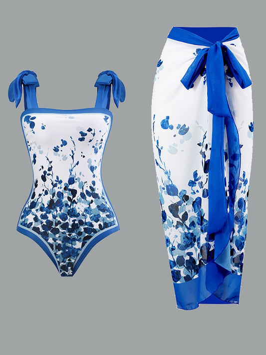 Women's Vintage One Piece Swimsuit Suit Chiffon Cover Up