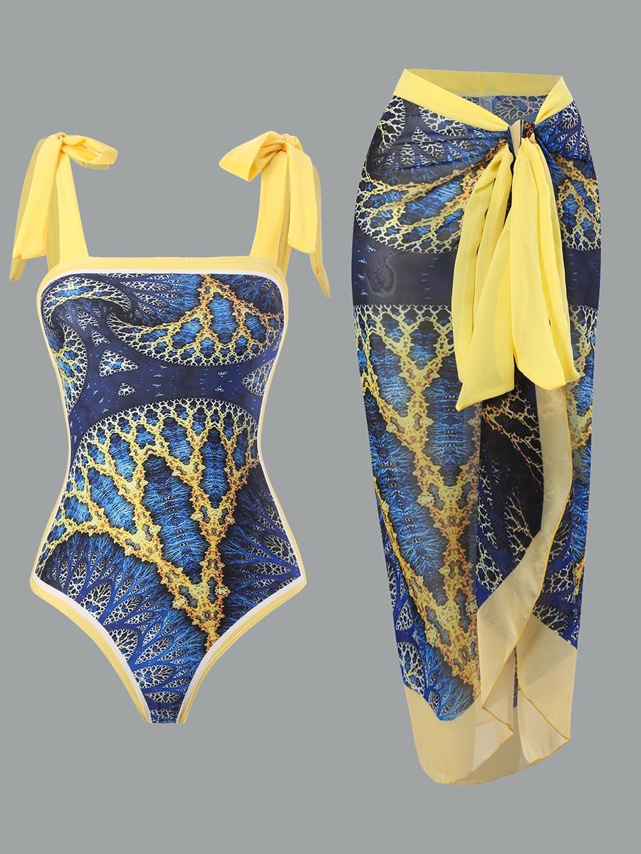 Women's Vintage One Piece Swimsuit Suit Chiffon Cover Up