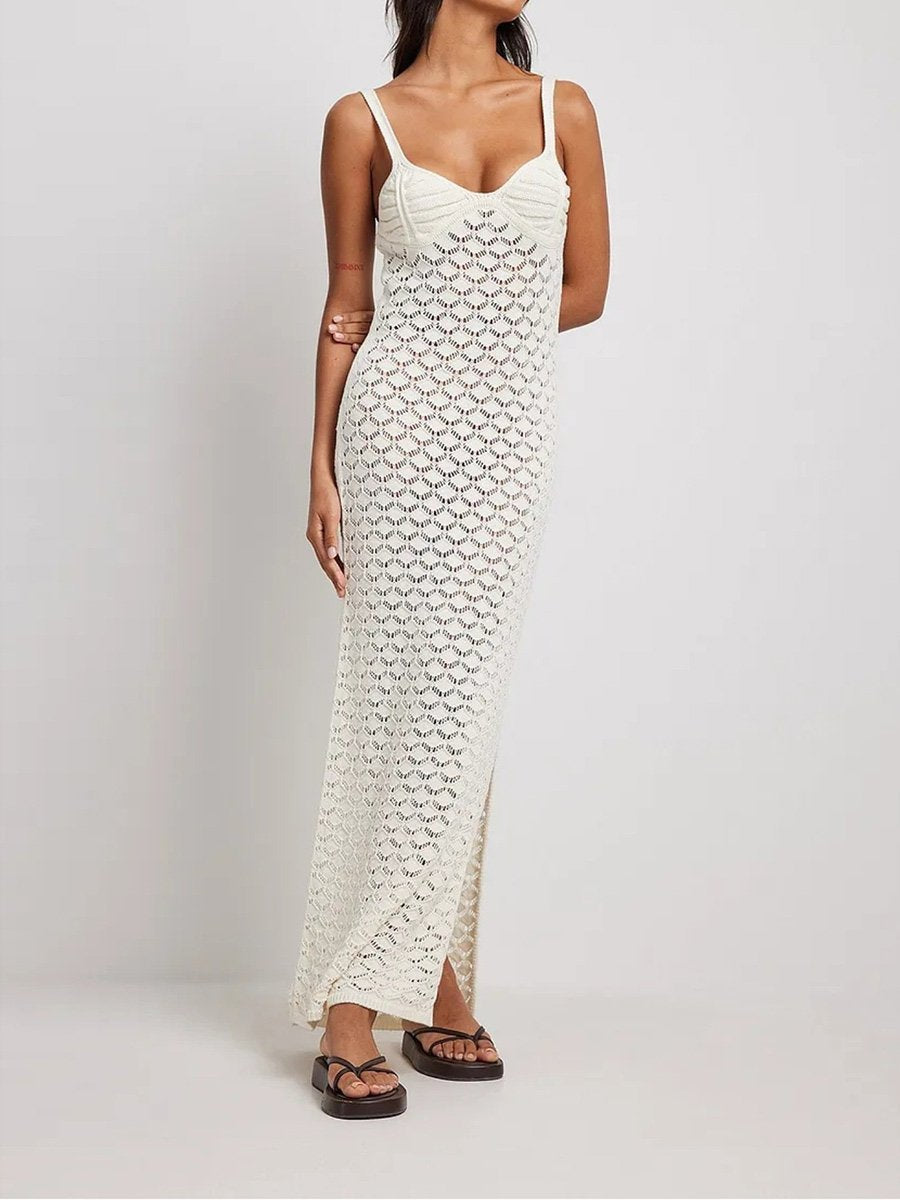 Women's Knitted Hollow Pattern Sling Knitted Skirt