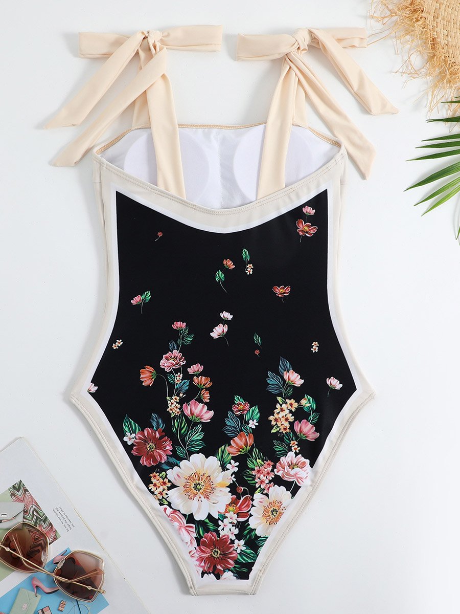 Women's Vintage One Piece Swimsuit Suit Chiffon Cover Up