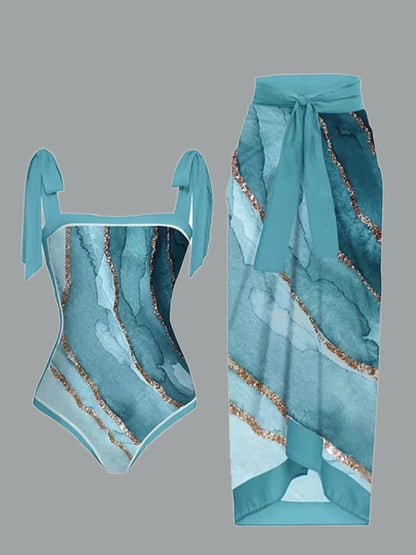 Women's Vintage One Piece Swimsuit Suit Chiffon Cover Up
