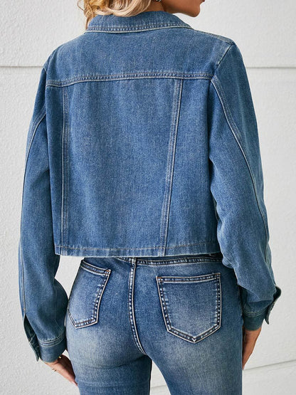 Women's Washed Denim Cropped Jacket Top