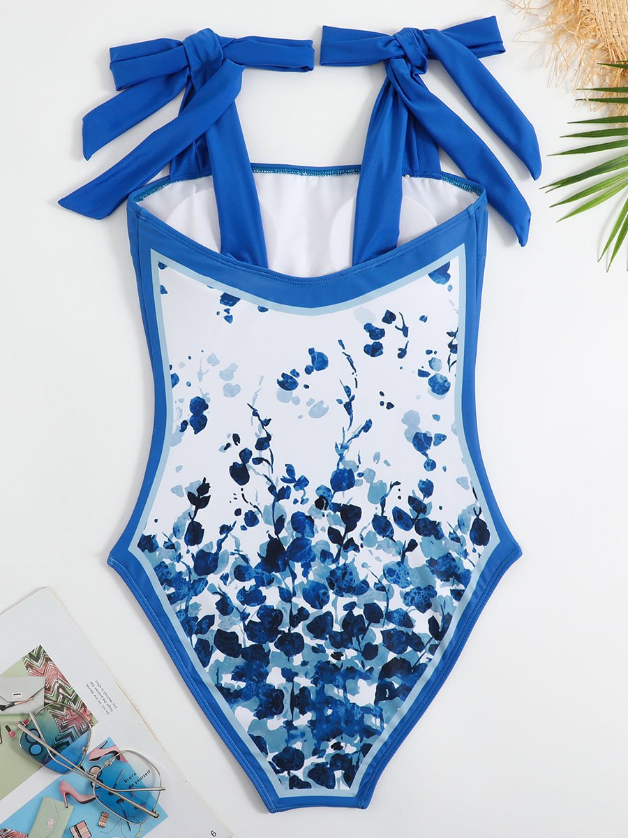Women's Vintage One Piece Swimsuit Suit Chiffon Cover Up