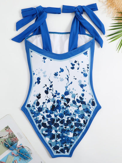 Women's Vintage One Piece Swimsuit Suit Chiffon Cover Up