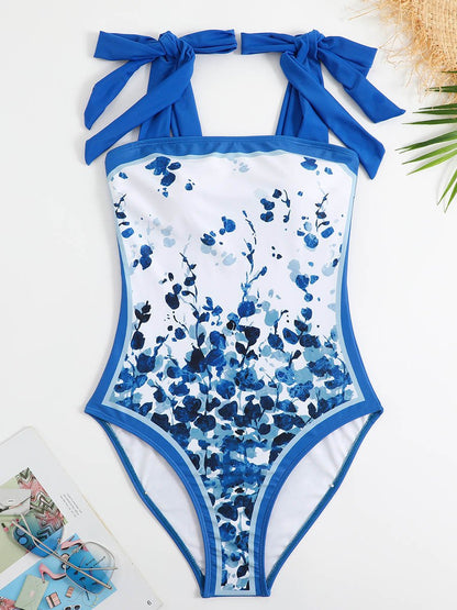Women's Vintage One Piece Swimsuit Suit Chiffon Cover Up