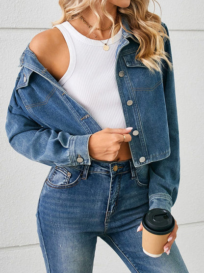Women's Washed Denim Cropped Jacket Top
